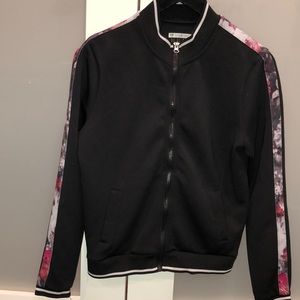 Black Track Jacket with Floral Trim Size M